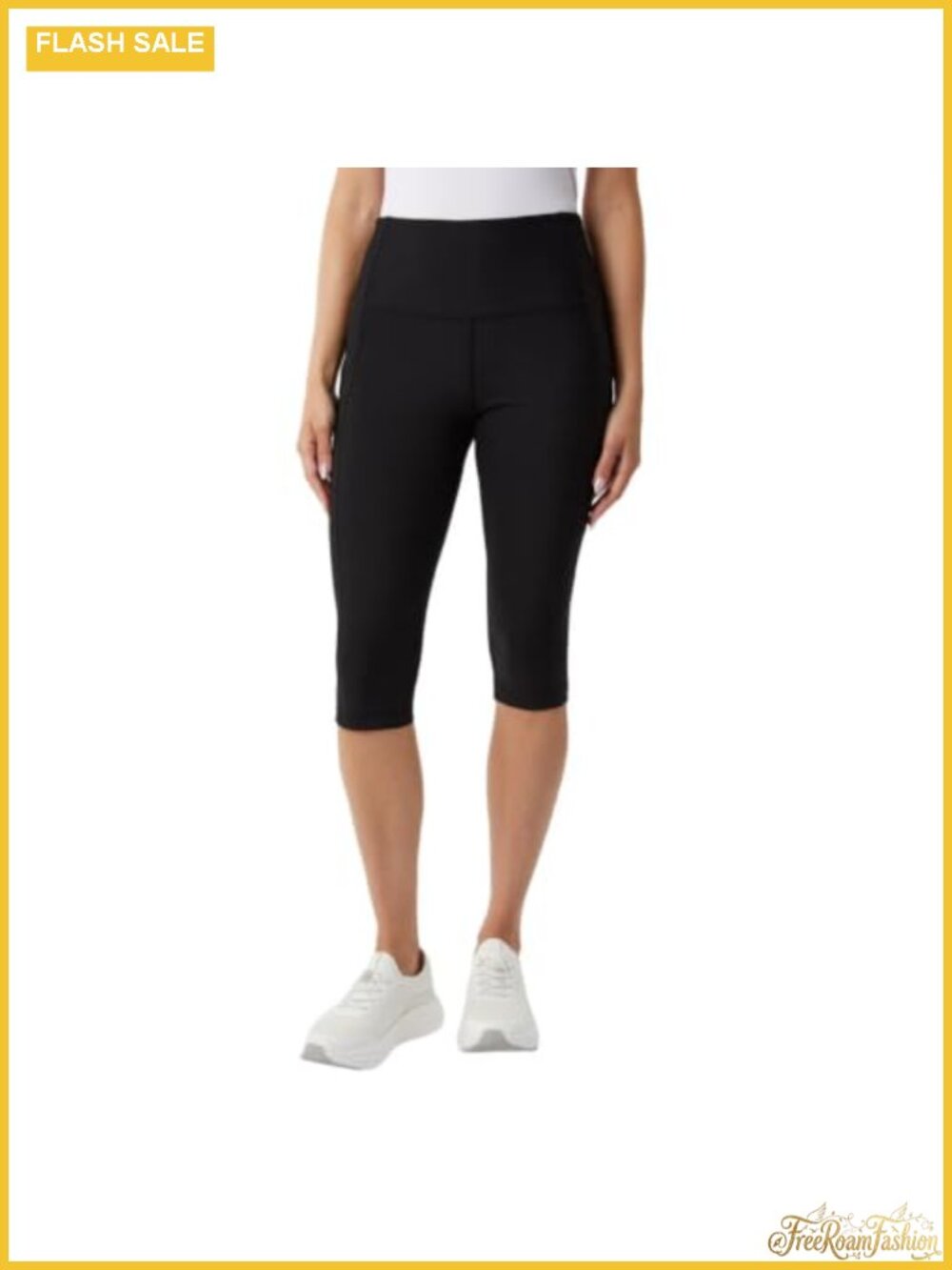 Ribbed Crop Leggings with Pockets, Comfort Stretch Capri Activewear Pants